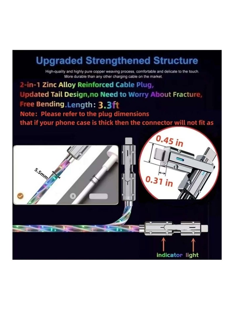 اكس ليفل ميتاليك [شحن سريع 100 واط وإضاءة RGB] كابل LED ذكي 4 في 1، كابل شحن USB A إلى USB C/C متعدد الألوان Starlight لأجهزة iPhone و Samsung و iPad - أضف إضاءة إلى شحنك - Image 5