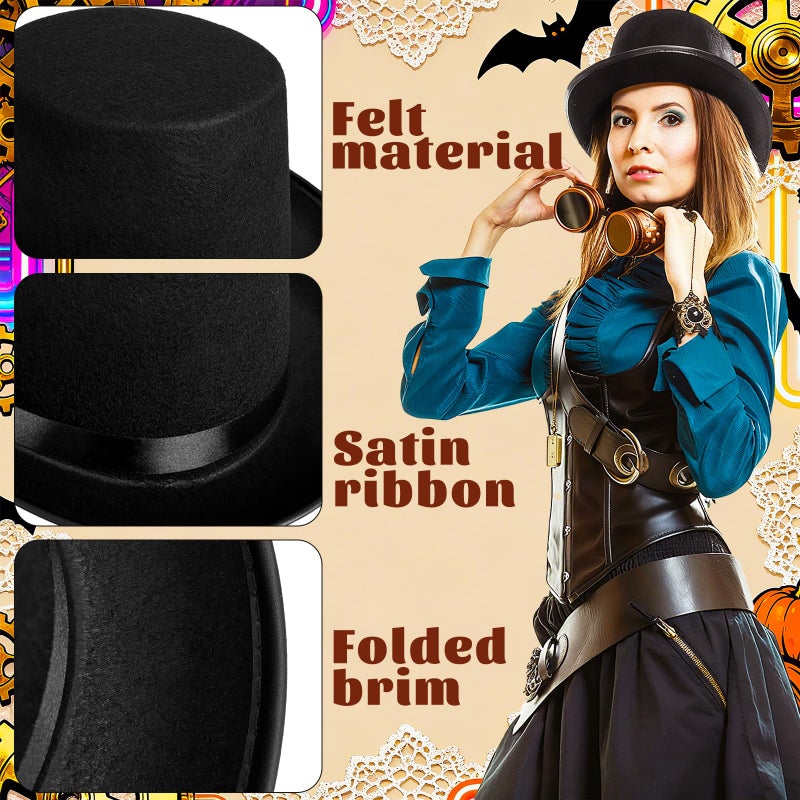 Dshengoo Black Top Hat,Deluxe Magician Ringmaster Costume Hats for Teens,Adults,Halloween,Themed Party,Cosplay Accessory 22.8in Head Circumference - Image 3