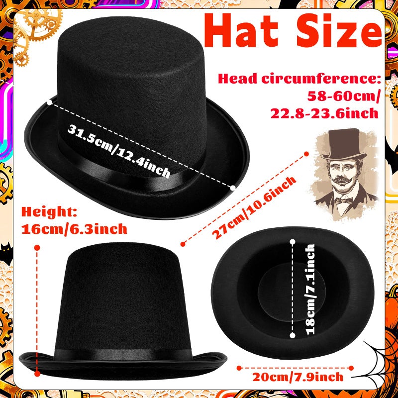 Dshengoo Black Top Hat,Deluxe Magician Ringmaster Costume Hats for Teens,Adults,Halloween,Themed Party,Cosplay Accessory 22.8in Head Circumference - Image 2