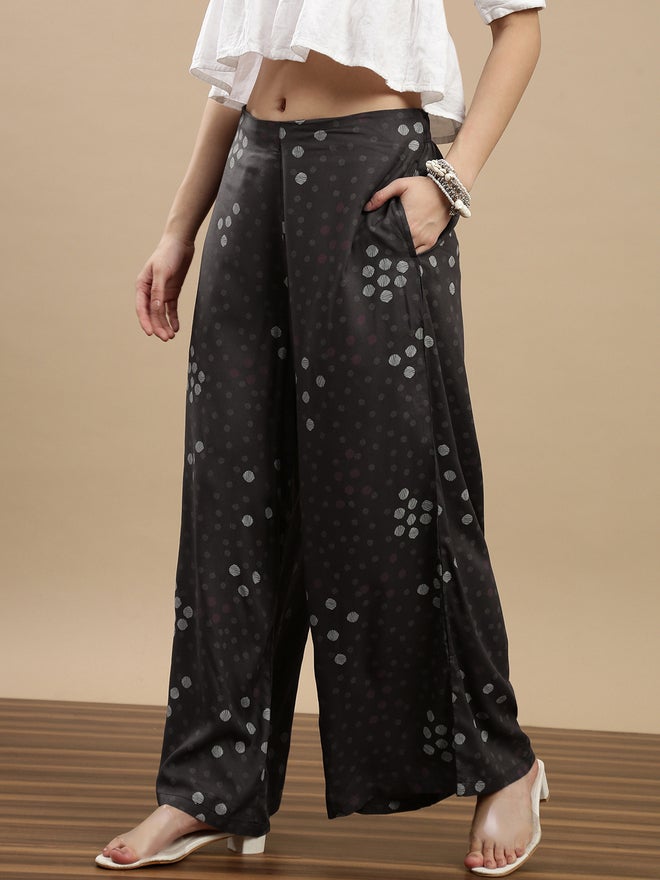 De Moza Charcoal Spot Print Wide Leg Pants - Image 3