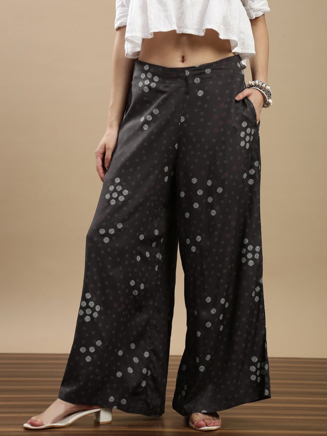 De Moza Charcoal Spot Print Wide Leg Pants - Image 2
