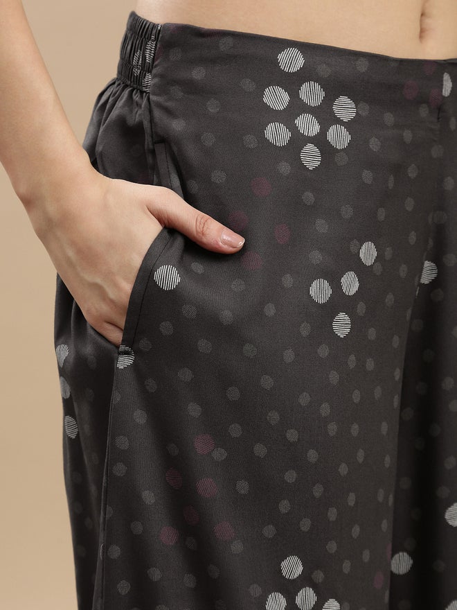 De Moza Charcoal Spot Print Wide Leg Pants - Image 5
