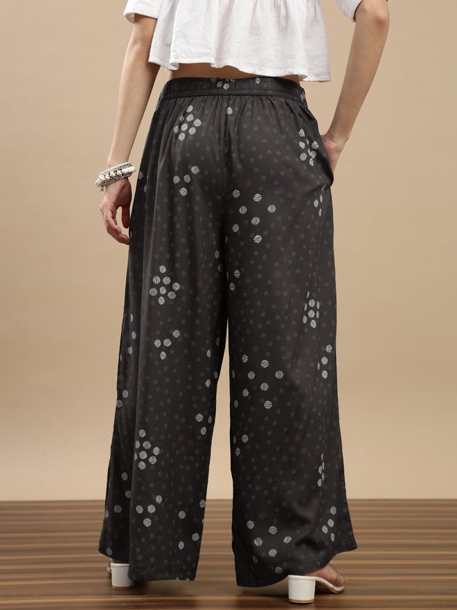 De Moza Charcoal Spot Print Wide Leg Pants - Image 4