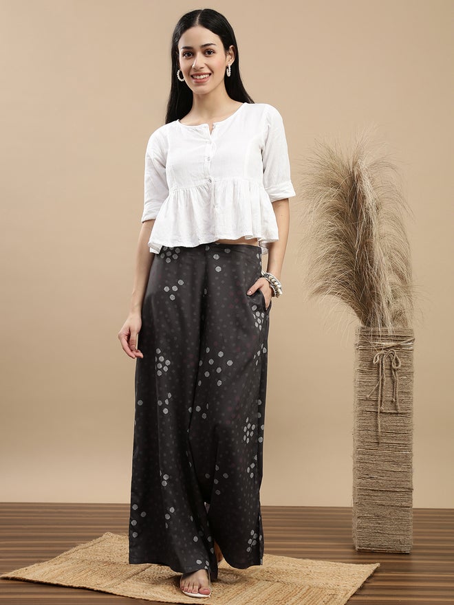 De Moza Charcoal Spot Print Wide Leg Pants - Image 1