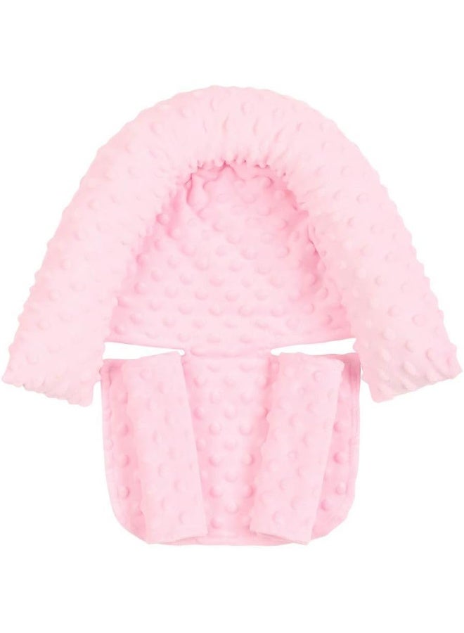 دعم الرأس وغطاء الحزام - وسادة دعم الرأس فائقة النعومة لراحة مقعد السيارة وغطاء عنق المقعد، لون الوردي الفاتح - Image 1