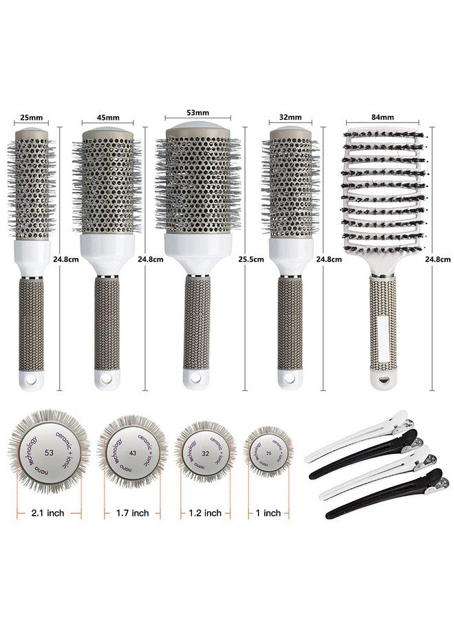 Aozzy Round Brush Set For Blow Drying With Boar Bristle Vented Curved Detangling Hair Brush Thermal Ceramic & Ionic Tech Reduce Frizz Hair Makes Hair More Smooth And Shiny For Curling & Straightening - Image 3