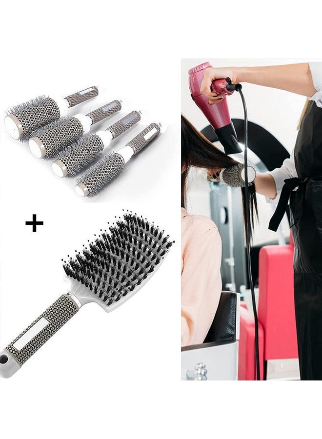 Aozzy Round Brush Set For Blow Drying With Boar Bristle Vented Curved Detangling Hair Brush Thermal Ceramic & Ionic Tech Reduce Frizz Hair Makes Hair More Smooth And Shiny For Curling & Straightening - Image 4