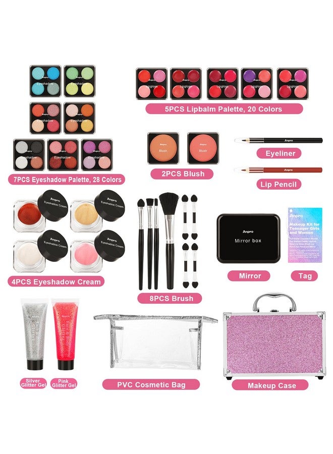 Anpro Allinone Makeup Carry Case With Pro Teen Makeup Set Full Starter Cosmetics Kit With Makeup Brushes Lipsticks Eye Shadows Palette Blushes Glitter Gelpurple - Image 2