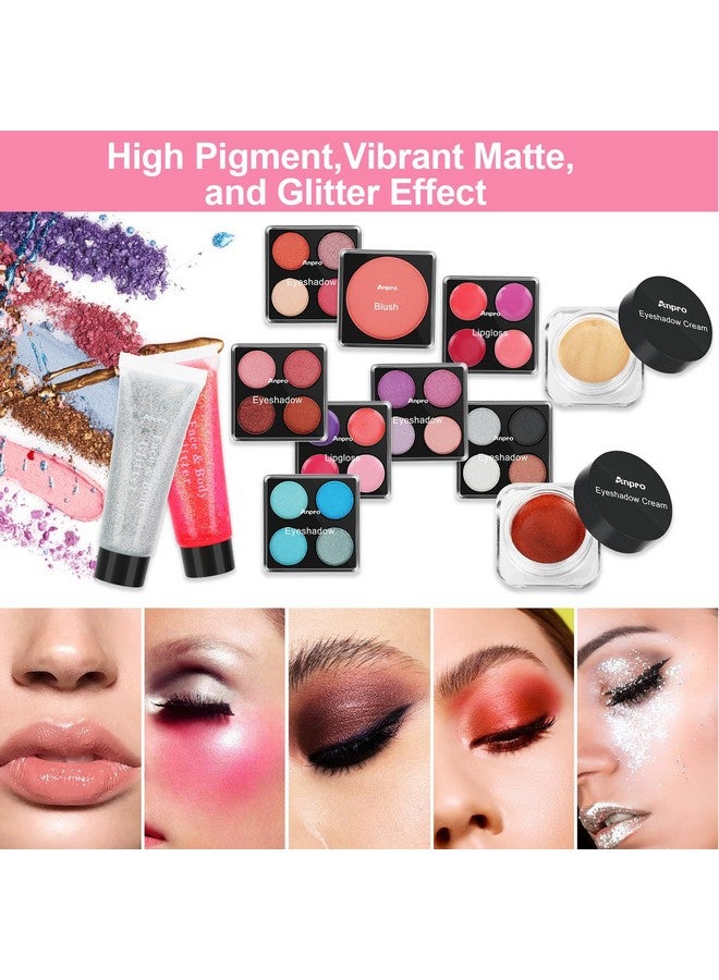 Anpro Allinone Makeup Carry Case With Pro Teen Makeup Set Full Starter Cosmetics Kit With Makeup Brushes Lipsticks Eye Shadows Palette Blushes Glitter Gelpurple - Image 3