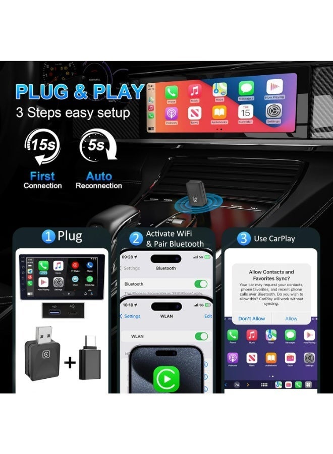 Pikengenus 2 in 1 Mini Wireless Carplay and Android Auto with Fast Stable 5Ghz WiFi Bluetooth Connection, Wired to Carplay for Apple, Compatible with iOS10+/Android 11+ - Image 5