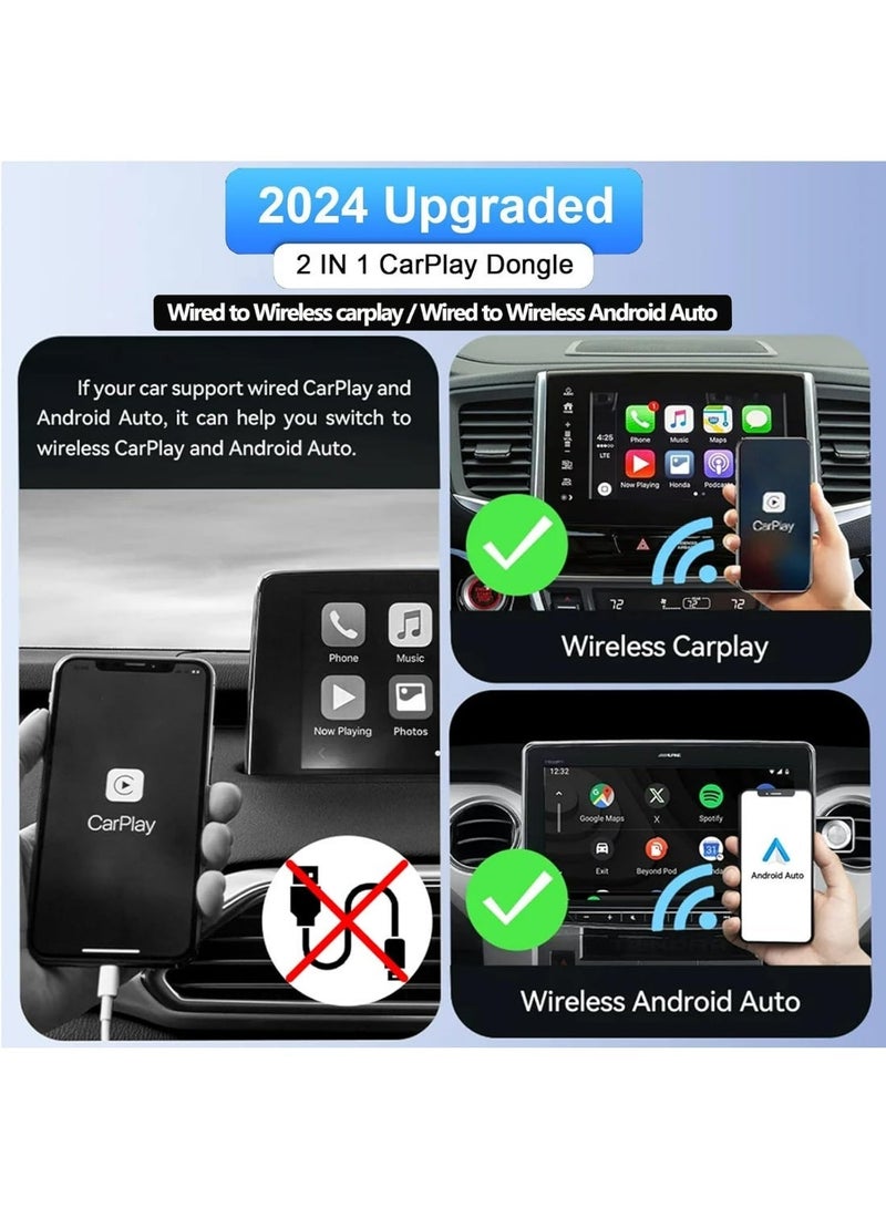Pikengenus 2 in 1 Mini Wireless Carplay and Android Auto with Fast Stable 5Ghz WiFi Bluetooth Connection, Wired to Carplay for Apple, Compatible with iOS10+/Android 11+ - Image 2