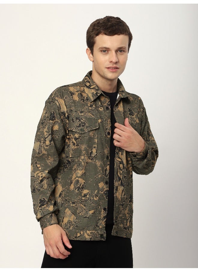 Beyoung Brown Abstract Print shacket  - Image 1