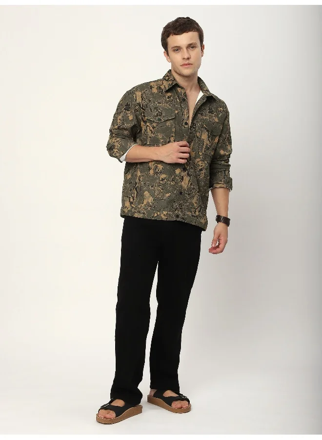 Beyoung Brown Abstract Print shacket