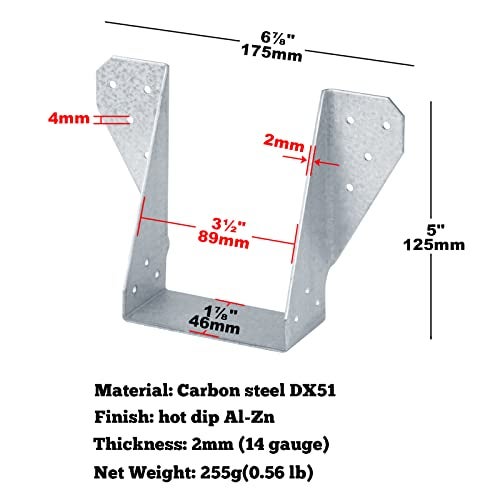 GBGS 6 Pcs 4x6 Face-Mount Joist Hanger,Inner Width:3-1/2",14 Gauge,Hot Dip Al-Zn - Image 2