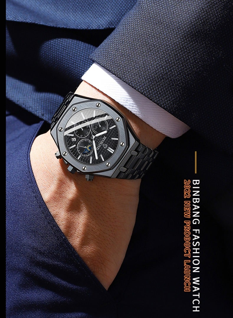 BINBOND Watches for Man Casual Watch Luxury Luminous Wristwatch Stainless Steel Waterproof Men Date Calendar Clock - Image 4
