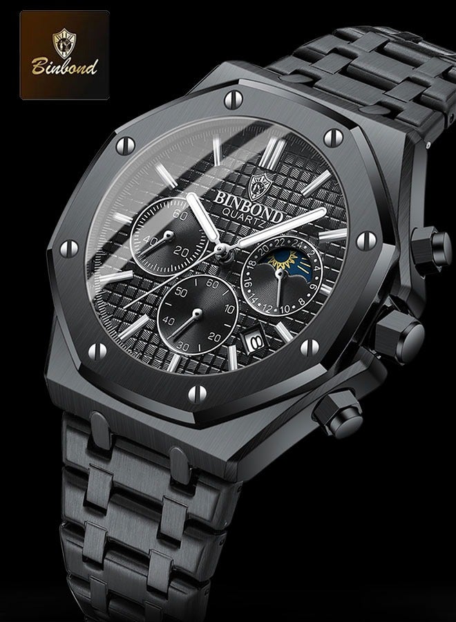 BINBOND Watches for Man Casual Watch Luxury Luminous Wristwatch Stainless Steel Waterproof Men Date Calendar Clock - Image 1