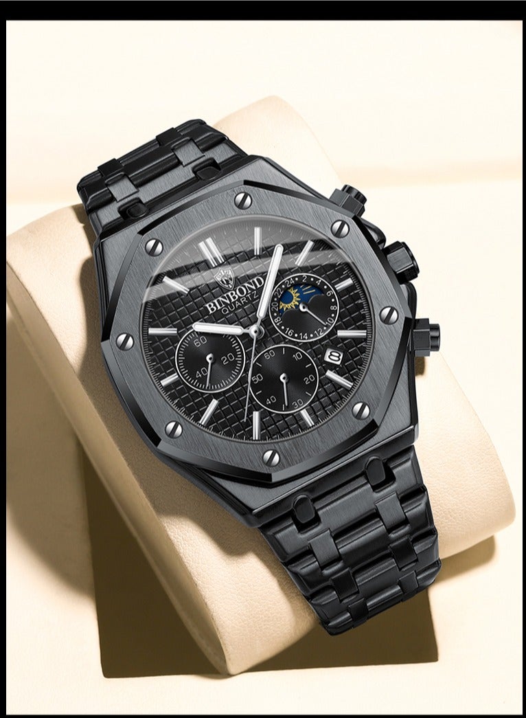 BINBOND Watches for Man Casual Watch Luxury Luminous Wristwatch Stainless Steel Waterproof Men Date Calendar Clock - Image 3