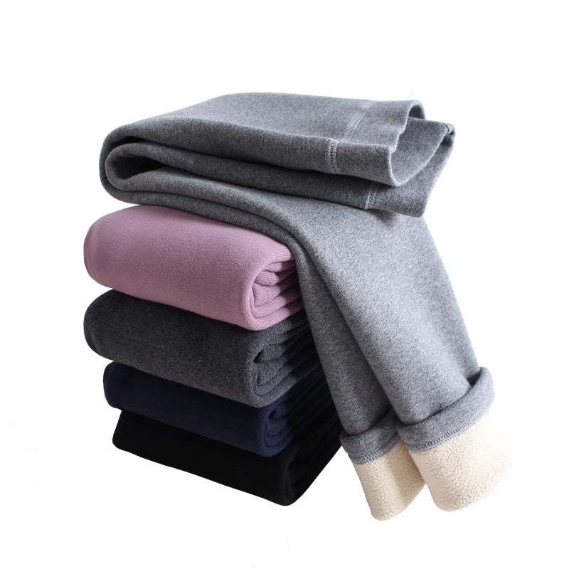 سروال ليجنز شتوي للفتيات الصغيرات مبطن بالفليس دافئ بطول كامل قطن أساسي سميك لون أزرق داكن 23 سنة