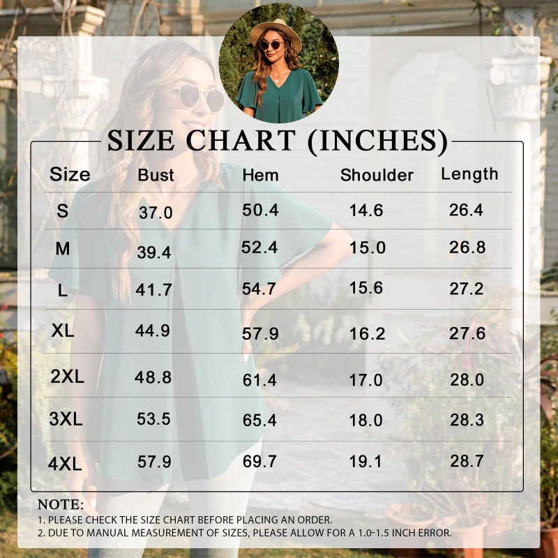 Anyally Women's Summer Dressy Chiffon Blouses Plus Size V Neck Ruffle Short Sleeve Tunic Tops for Leggings Casual T-Shirts, 2XL Dark Green - Image 5