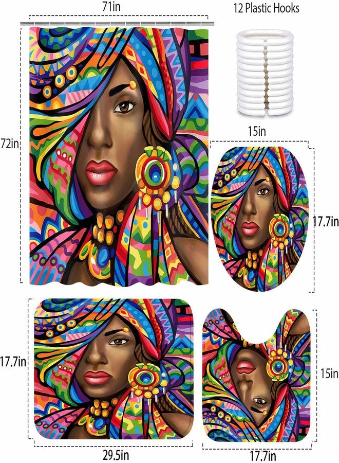 NTETSN 4 PCS African American Woman Shower Curtain Sets with Rugs, Toilet Lid Cover, Bath Mat, 4 Pieces Afro Pretty Girl Bath Curtains 72x72 Inch for Bathroom Decor Sets SETYYNT6 - Image 4