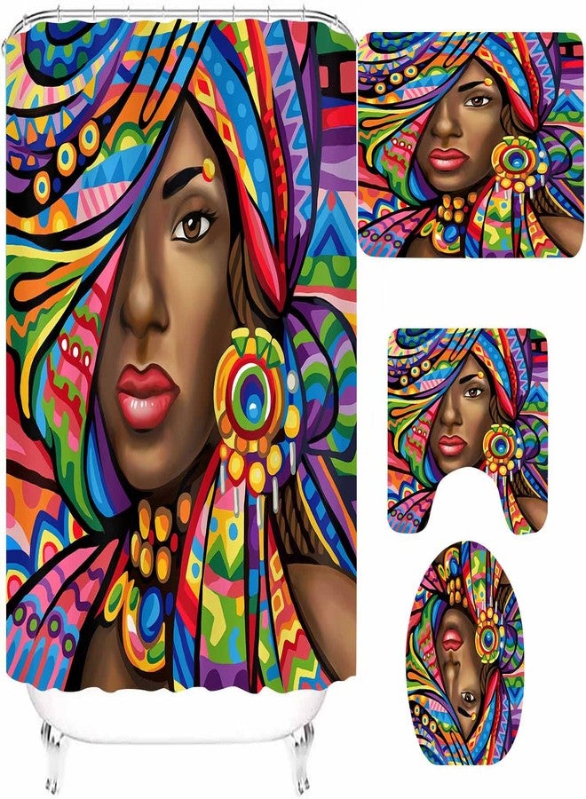 NTETSN 4 PCS African American Woman Shower Curtain Sets with Rugs, Toilet Lid Cover, Bath Mat, 4 Pieces Afro Pretty Girl Bath Curtains 72x72 Inch for Bathroom Decor Sets SETYYNT6 - Image 3
