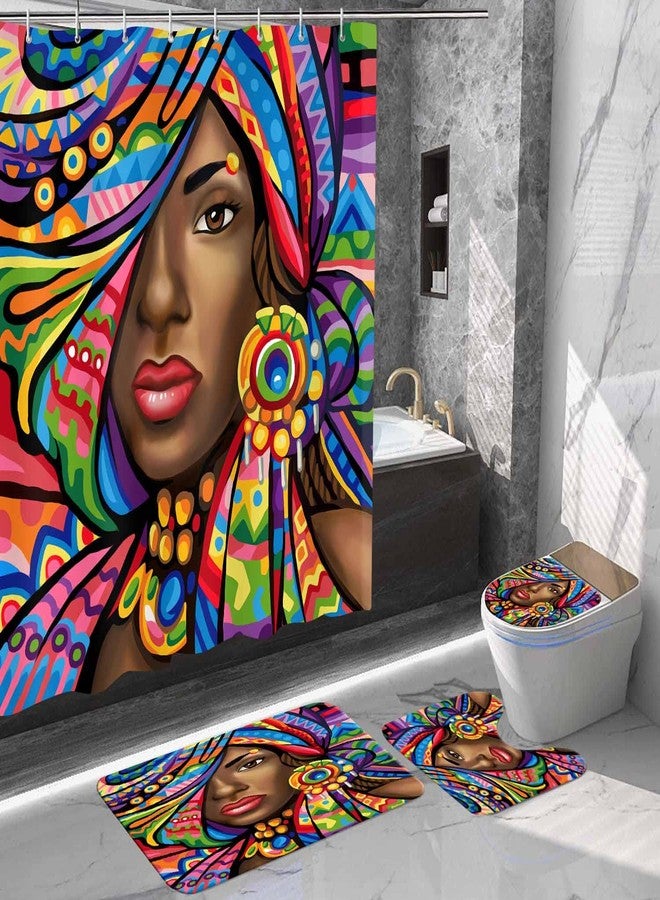 NTETSN 4 PCS African American Woman Shower Curtain Sets with Rugs, Toilet Lid Cover, Bath Mat, 4 Pieces Afro Pretty Girl Bath Curtains 72x72 Inch for Bathroom Decor Sets SETYYNT6 - Image 2