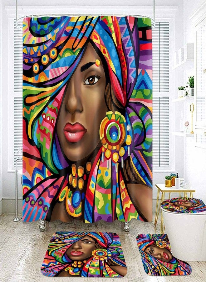 NTETSN 4 PCS African American Woman Shower Curtain Sets with Rugs, Toilet Lid Cover, Bath Mat, 4 Pieces Afro Pretty Girl Bath Curtains 72x72 Inch for Bathroom Decor Sets SETYYNT6 - Image 1