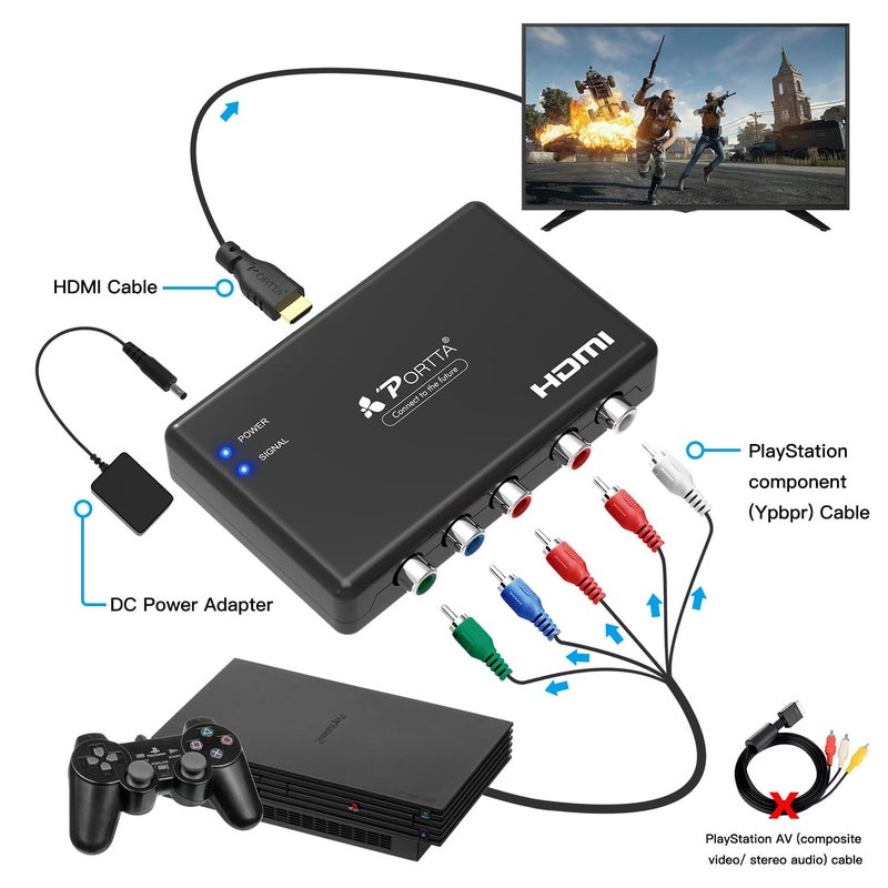 Portta Component to HDMI Converter, YPbPr RGB + R/L Audio to HDMI Converter v1.3 Support 1080P 2 Channel LPCM for HDTV PS2 PS3 HDVD Player Wii Xbox (Component to HDMI) (Converter Without HDMI Cable) - Image 2