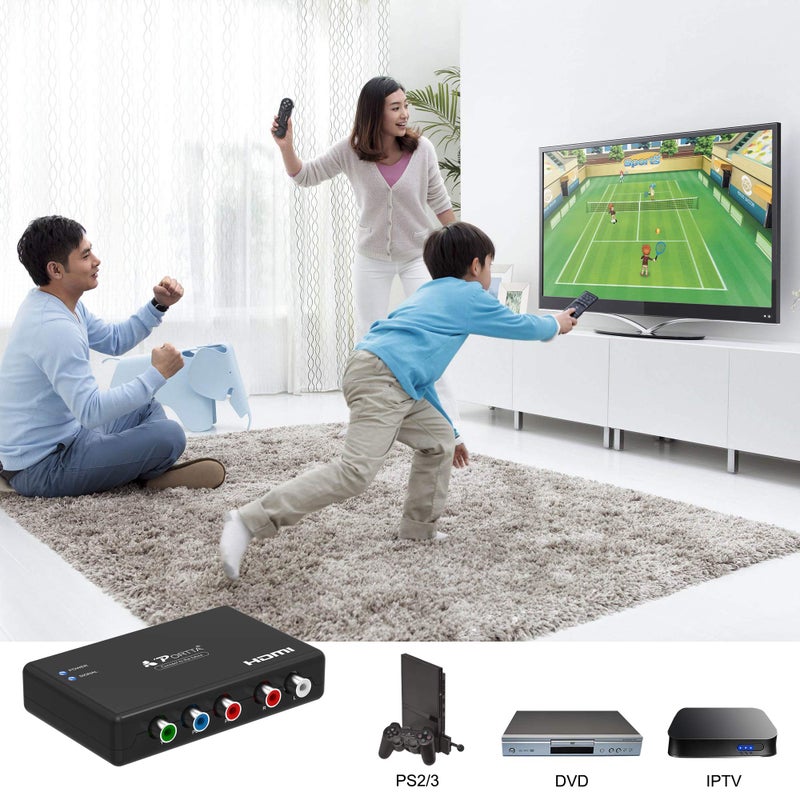 Portta Component to HDMI Converter, YPbPr RGB + R/L Audio to HDMI Converter v1.3 Support 1080P 2 Channel LPCM for HDTV PS2 PS3 HDVD Player Wii Xbox (Component to HDMI) (Converter Without HDMI Cable) - Image 4