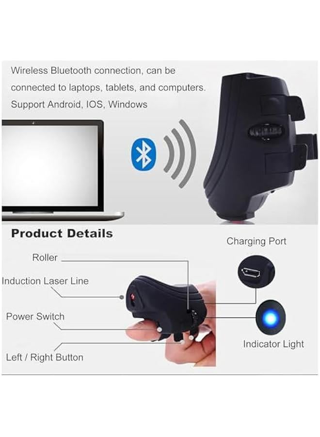 Bluetooth Mouse, Small Handheld Finger Mouse Ergonomic Mouse Rechargeable 1000DPI Resolution Wearable Mouse Portable Mini Mouse for Laptop Tablet Computer - Image 2