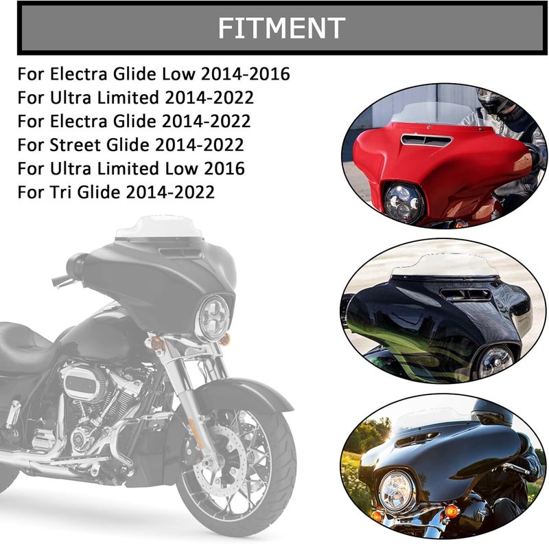 PSLER 4.5" Motorcycle Windshield Wave Windscreen Wind Splitter for Touring Glide 2014-2022 Black - Image 2