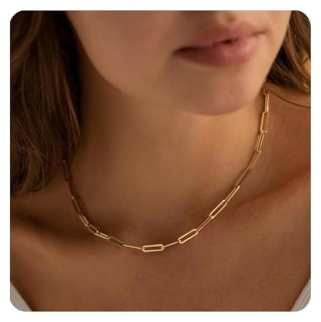 فيروز جوليري قلادة سلسلة مطلية بالذهب 18 قيراط، قلادة متعرجة للنساء والفتيات مجوهرات تناسب جميع المناسبات من فيروز جوليري - Image 1