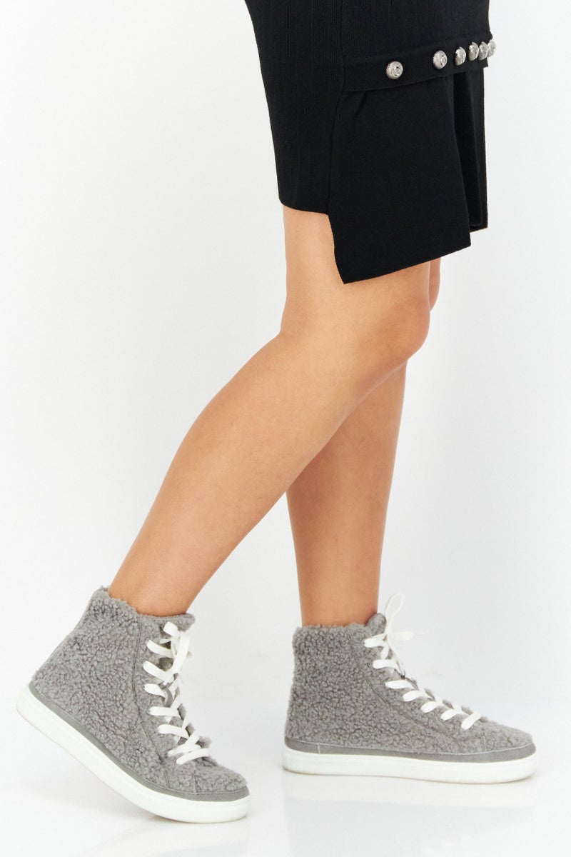 Aqua أحذية كاجوال عالية القطع ذات نسيج للنساء، رمادي أبيض - Image 2