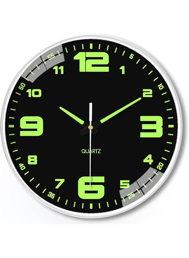 The Bros ساعة حائط تتوهج في الظلام، ساعة حائط حديثة صامتة تعمل بالبطارية، ساعة حائط دائرية بأرقام وعقارب مضيئة كبيرة، ساعات حائط للمكتب، المطبخ، غرفة النوم، الفصل الدراسي