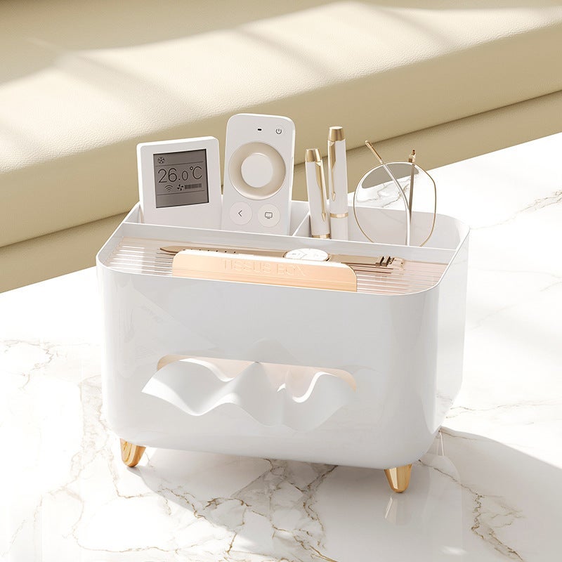 Luxury Desk Tissue Box with Remote Storage Pure Platinum