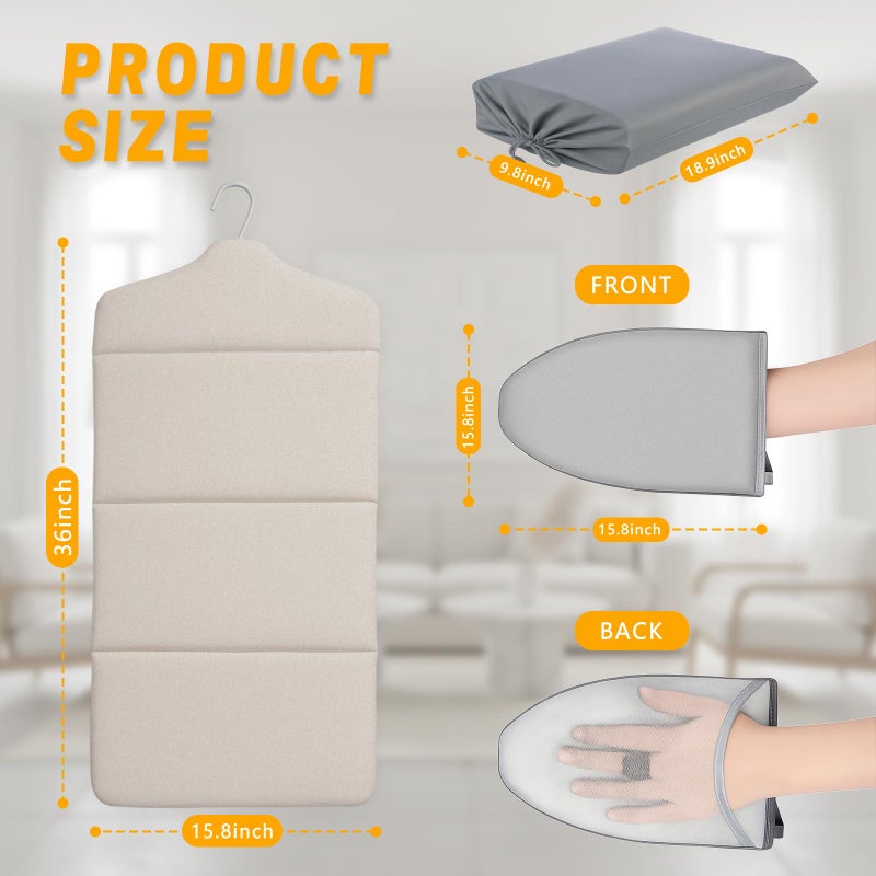 Grinsvalley Foldable Steam Board with Ironing Glove and Storage Bag 36" x 16" Foldable Steam Board 360Â° Rotating Hook for High Pressure Clothes Steaming Standing Steamer for Home and Travel Use - Image 2