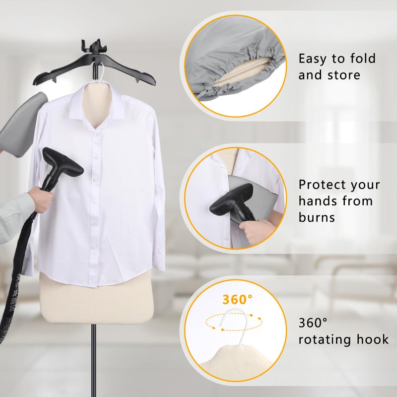 Grinsvalley Foldable Steam Board with Ironing Glove and Storage Bag 36" x 16" Foldable Steam Board 360Â° Rotating Hook for High Pressure Clothes Steaming Standing Steamer for Home and Travel Use - Image 3