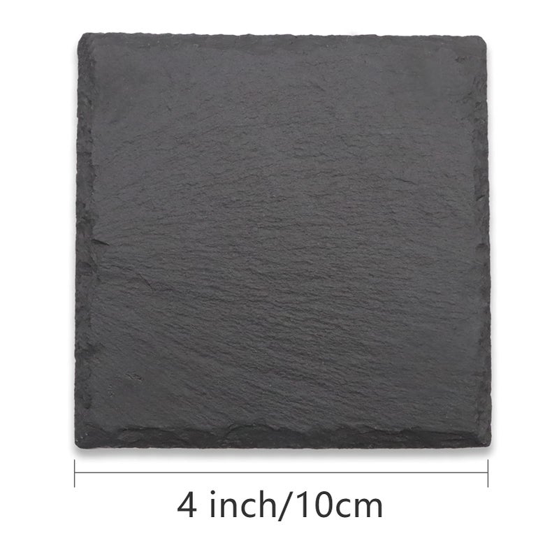 SIJDIEE 8 PCS Square Slate Drink Coasters مجموعة Sijdiee 4 بوصة سوداء من الوقايات الحجرية مع أسفل الخدش وحامل السفينة لمكتب المطبخ المطبخ المنزل لوازم الديكور - Image 2
