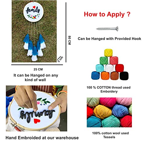 VAH- Kya Bat Hai !! VAH Family Word Embroidery Hoop Art Work Gift with Wool Tassels for Gift on Special Events ( Home décor, Wall décor, Wall Hanging)  - Image 3