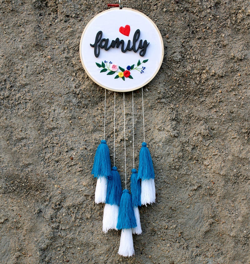 VAH- Kya Bat Hai !! VAH Family Word Embroidery Hoop Art Work Gift with Wool Tassels for Gift on Special Events ( Home décor, Wall décor, Wall Hanging)  - Image 1