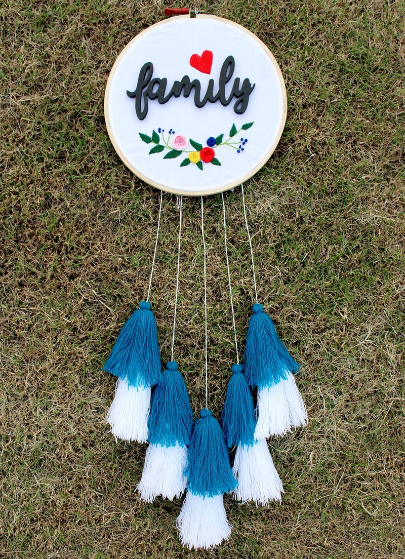 VAH- Kya Bat Hai !! VAH Family Word Embroidery Hoop Art Work Gift with Wool Tassels for Gift on Special Events ( Home décor, Wall décor, Wall Hanging)  - Image 2