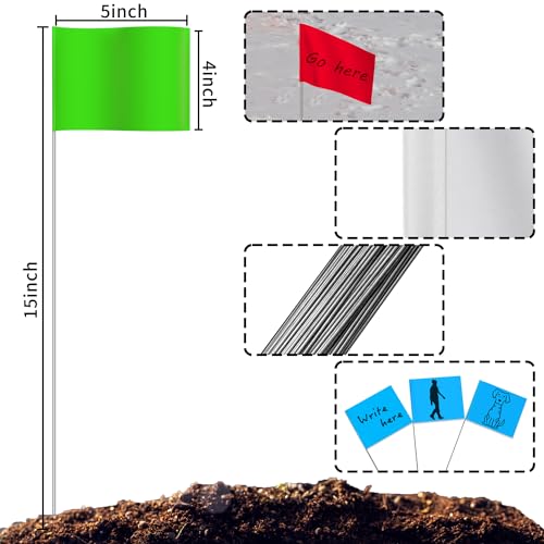 Zozen 100Pack Marking Flags, Red & Green & Blue & White, Writable / 15x4x5 Inch, Yard Flags for Lawn & Irrigation & Landscape & Sprinkler & Survey & Dog Training. - Image 3