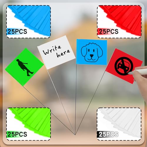 Zozen 100Pack Marking Flags, Red & Green & Blue & White, Writable / 15x4x5 Inch, Yard Flags for Lawn & Irrigation & Landscape & Sprinkler & Survey & Dog Training. - Image 2