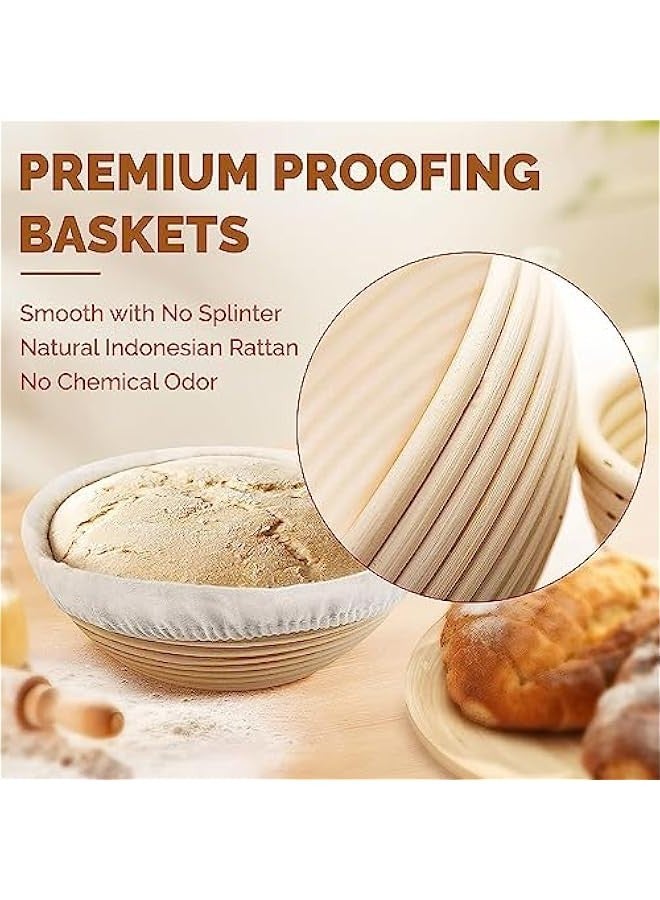 بيوينتي اونكاف مجموعة سلال تخمير من بانيتون مكونة من قطعتين - سلال دائرية 9 انش و10 انش بيضاوية للعجين المخمر مع لفائف الخبز ومكشطة العجين وبطانة كتان وفرشاة دهن لتخمير الخبز - Image 2