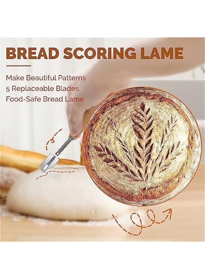 بيوينتي اونكاف مجموعة سلال تخمير من بانيتون مكونة من قطعتين - سلال دائرية 9 انش و10 انش بيضاوية للعجين المخمر مع لفائف الخبز ومكشطة العجين وبطانة كتان وفرشاة دهن لتخمير الخبز - Image 5