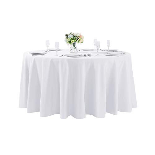 Cupuamon 120 inch Round Tablecloth Washable Polyester Table Cloth Decorative Table Cover for Wedding Party Dining Banquet (120 inch,White) - Image 1