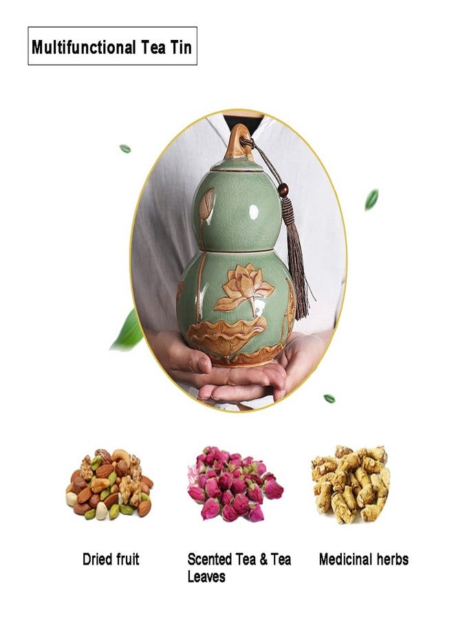 ARTLINE Airtight Lid Ceramic Tea Containers Tea Canister, Food Storage Jar Porcelain Tea Caddy Gourd Shape Design Sealed Loose Tea Tin Kichen Storage Container for Coffee Sugar, Nuts, Herb, Spice - Image 4