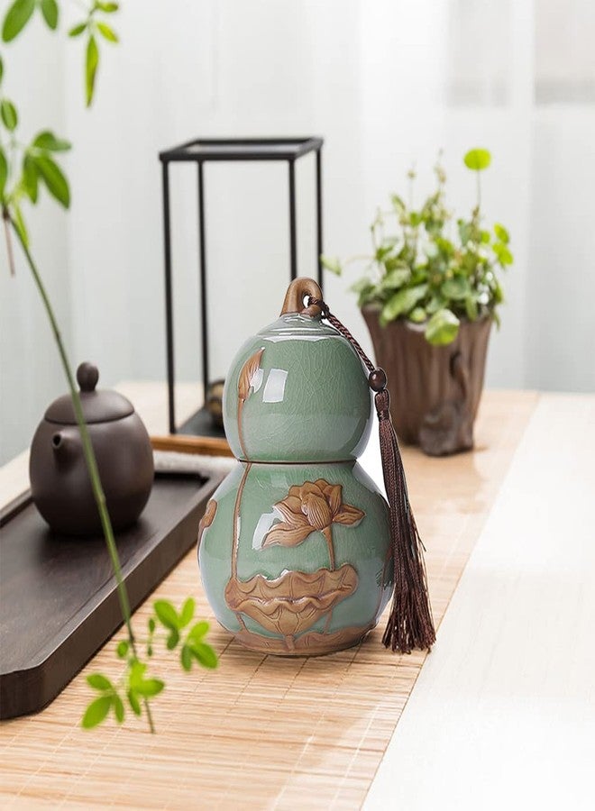 ARTLINE Airtight Lid Ceramic Tea Containers Tea Canister, Food Storage Jar Porcelain Tea Caddy Gourd Shape Design Sealed Loose Tea Tin Kichen Storage Container for Coffee Sugar, Nuts, Herb, Spice - Image 2