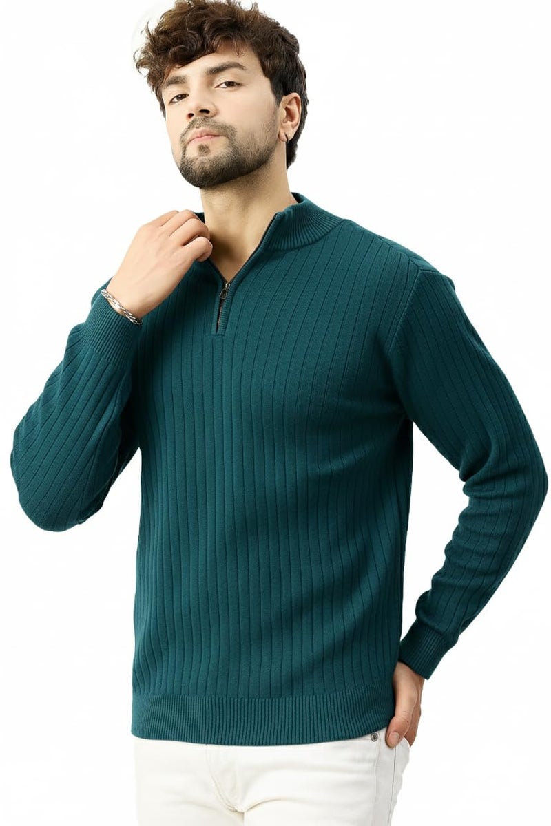 Pivl Men's Winter Half Zip Solid Warm Sweater_Teal-XL - Image 5
