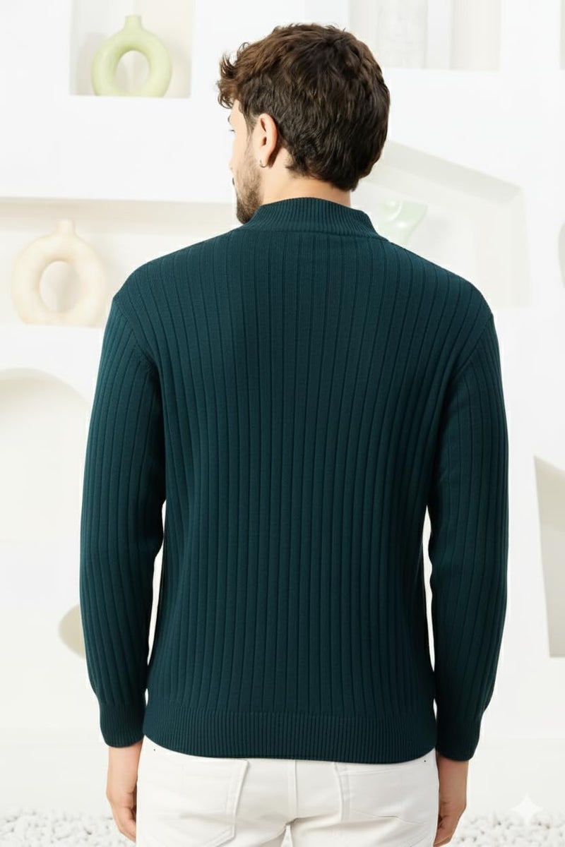 Pivl Men's Winter Half Zip Solid Warm Sweater_Teal-XL - Image 3